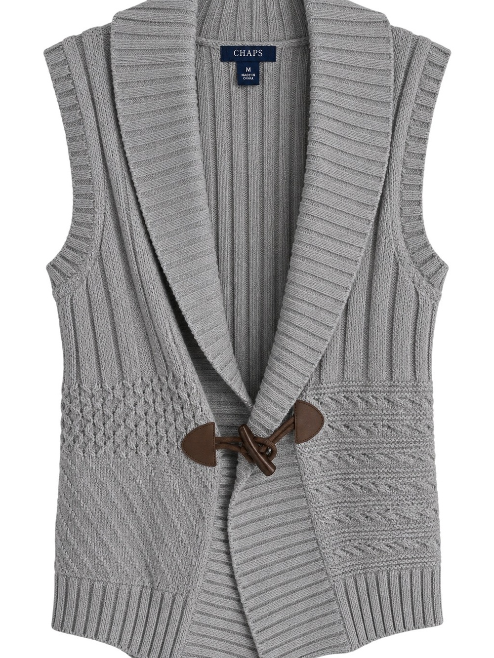 Chaps Men’s Light Gray Shawl Collar Knit Cardigan Vest with Toggle